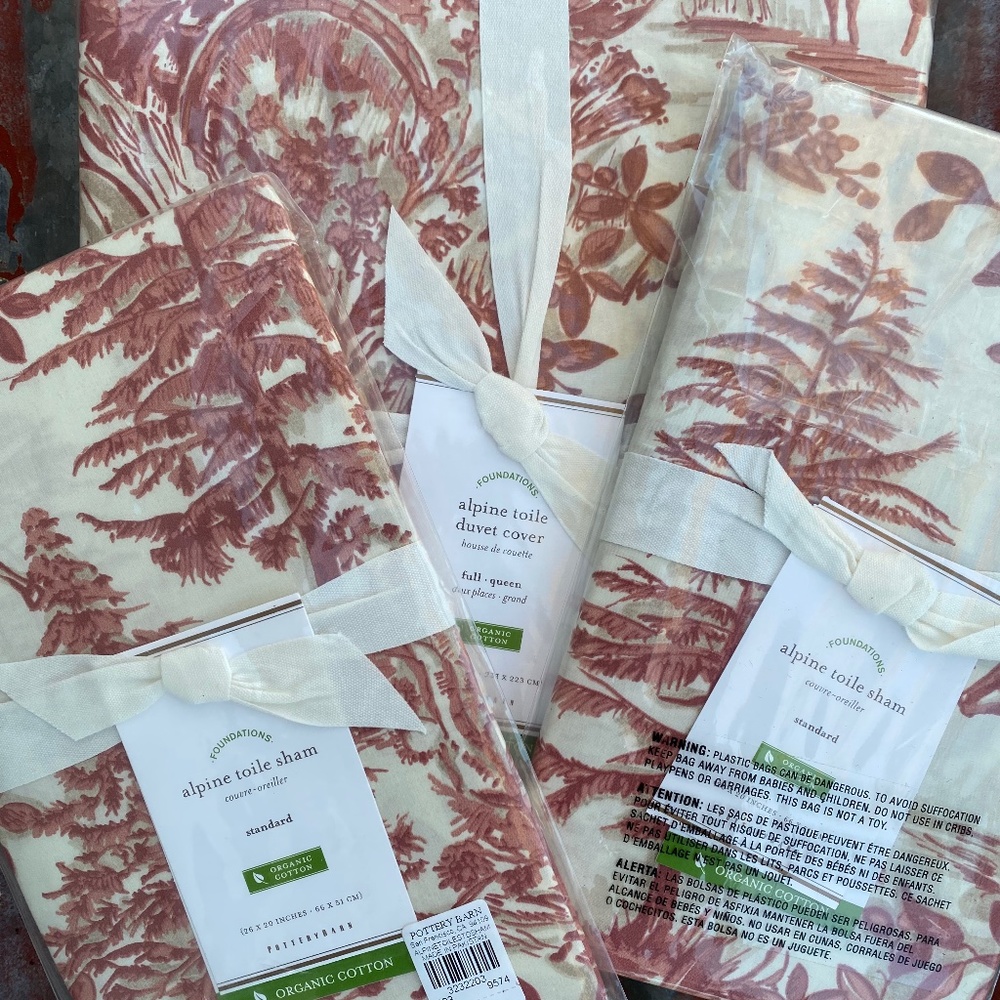 Pottery Barn Alpine Toile Queen Duvet Cover & Shams
